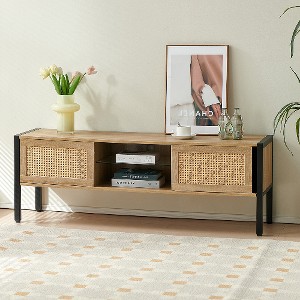 Lyngins 40.16" Rattan Woven Coffee Table, Sliding Door for Dtorage, Center Table with Metal Legs, 220lbs Capacity, Modern Table for Living Room - 1 of 4