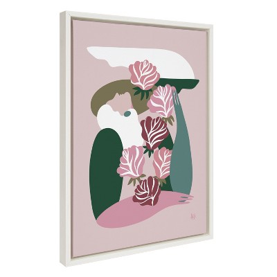 Abstract Floral Figure Canvas Wall Art in Pink and Green, 18x24