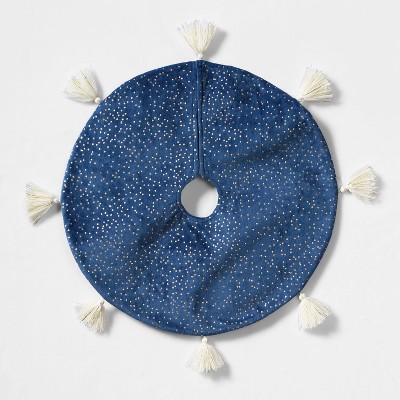 Mini 18" Velvet with Metallic Tassels Christmas Tree Skirt Navy - Wondershop™