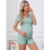INSPIRE CHIC Maternity Modal Pajama Sets Short Sleeves Nursing Clothes Postpartum Loungewear Set Breastfeeding Tops & Shorts - 3 of 4