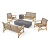 Christopher Knight Home Augusta Outdoor Acacia Wood and Wicker 6 Seater Chat Set with Fire Pit - 2 of 4