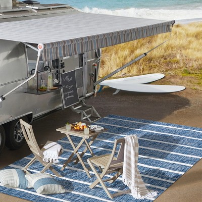 Blue and Ivory Striped Synthetic Reversible Area Rug