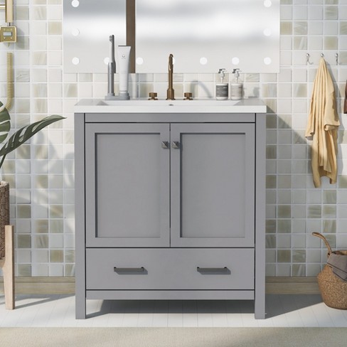 Kleankin Modern Under Sink Cabinet With 2 Doors, Pedestal Under Sink  Bathroom Cupboard With Adjustable Shelves, Gray : Target