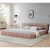 Queen Wood Bed with Upholstered Headboard, Soft Chenille Fabric Grounded King Size Platform Bed, Solid Wood Frame Bed-Baofuwish - 2 of 4
