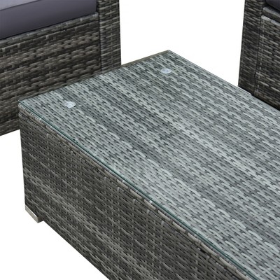 Gray 4-Piece Rattan Wicker Outdoor Furniture Set with Cushions