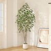 DR.Planzen 5-7FT Artificial Ficus Tree with Round White Planter, Pre Potted Faux Plant with White Border Leaves for Indoor Home Decor - 2 of 4