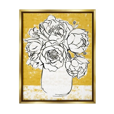Stupell Industries Peony Sketch Bouquet Contrasted Distressed Yellow