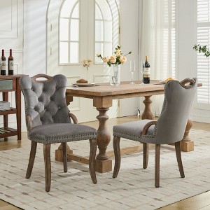 PAGED Mid-century Dining Chairs Set of 2, Living Room Chair with Curved Wood Trim, Upholstered Accent Chair for Dining Room, Kitchen - 1 of 4
