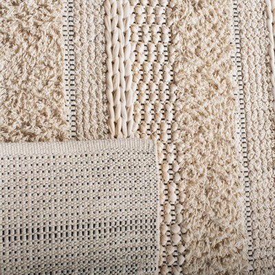 Ivory and Beige Striped Wool Cotton Runner Rug