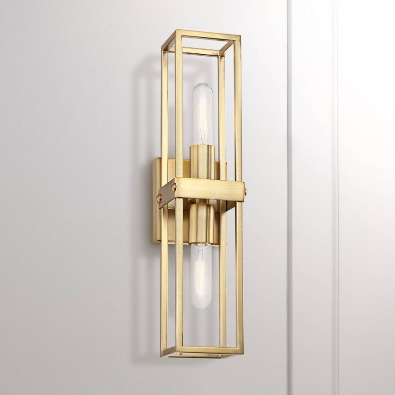 Possini Euro Design Modern Wall Light Sconce Warm Brass Hardwired 18 3/4" High 2-Light Fixture Open Frame Bedroom Bathroom Hallway, 2 of 10