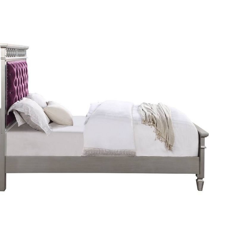 81&#34;Twin Bed Varian Bed Burgundy Velvet, Silver Mirrored Finish - Acme Furniture, 4 of 7