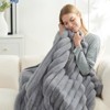 Itopfox Cozy Bliss Faux Fur Throw Blanket for Couch, Warm Plush Striped Blanket for Sofa Bedroom Living Room, Gray - 2 of 4