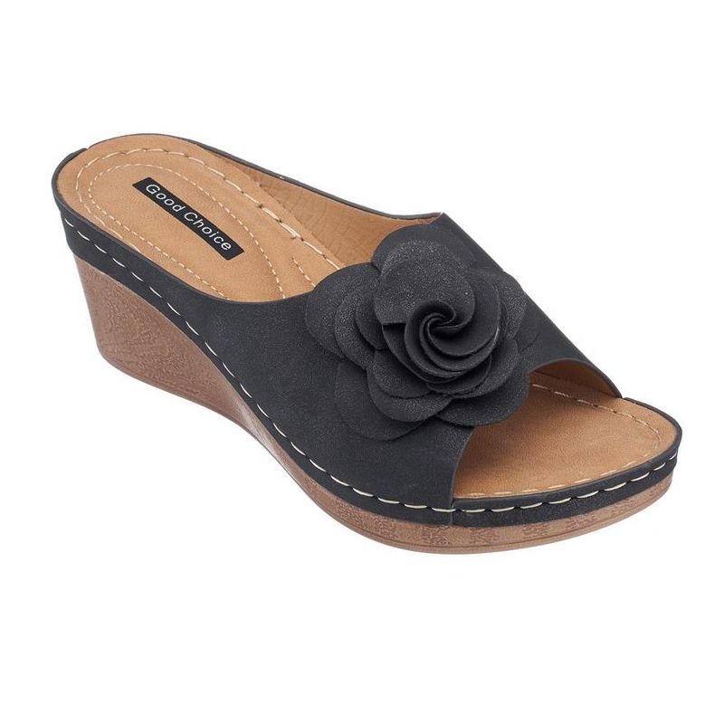 GC Shoes Tokyo Flower Comfort Slide Wedge Sandals, 1 of 7