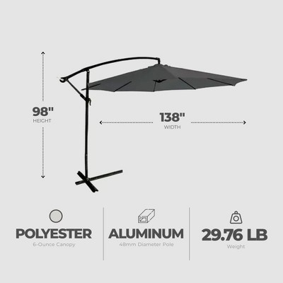 Charcoal Gray 11.5-Foot Offset Patio Umbrella with Aluminum Pole