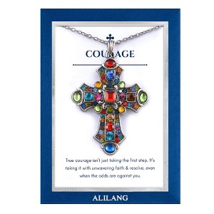 Anna-Kaci Silver Tone Stained Glass Rhinestone Pendant Fashion Necklace Gift Message Card Envelope Jewelry Gifts - 1 of 4