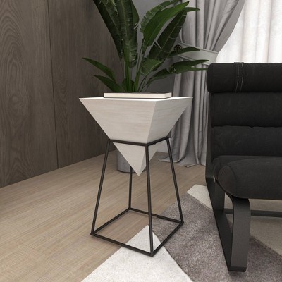 Triangular Wood and Metal Accent Table with White Top