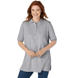 Woman Within Women's Plus Size Elbow-Sleeve Polo Tunic - 1 of 4