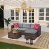 5 Pieces Patio Furniture Set, Rattan Outdoor Patio Furniture Sofa Set with Anti-Slip Cushions, All-Weather Wicker Sectional Sofa with Coffee Table - 3 of 4