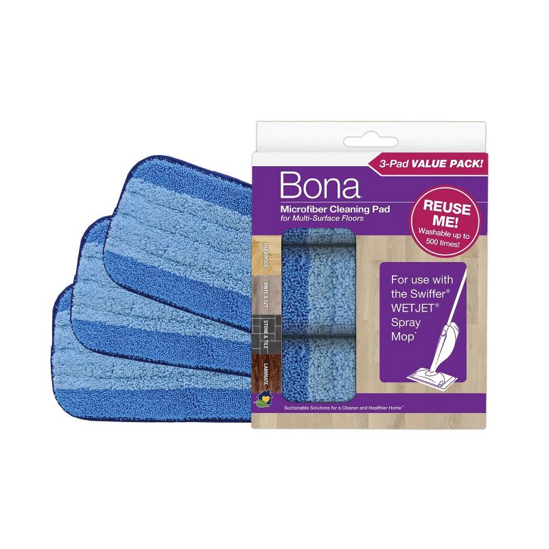 Bona Cleaning Products Reusable Microfiber Pads Jet Mop Refills Value Pack - Unscented - 3ct, 1 of 8