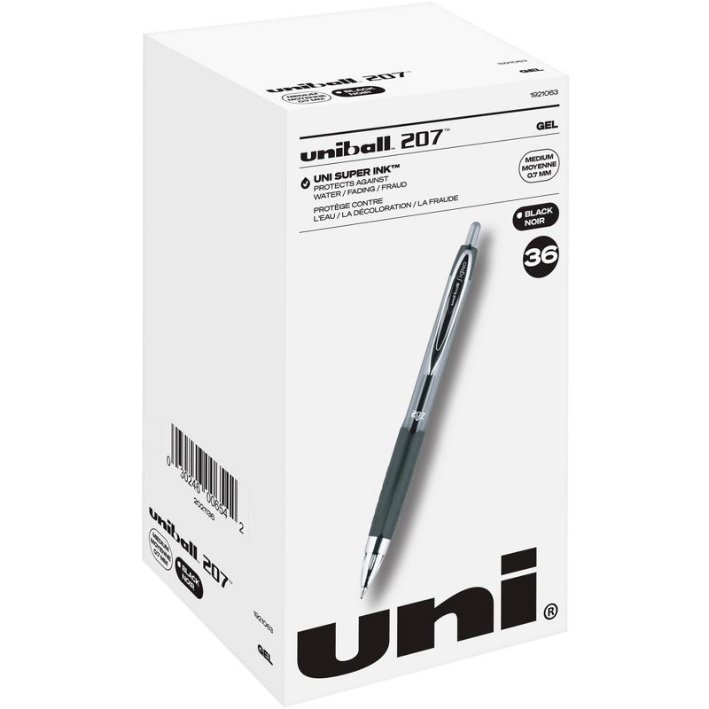 uni 207 Retractable Gel Pen, 0.7 mm Medium Tip, Black, Pack of 36, 1 of 6