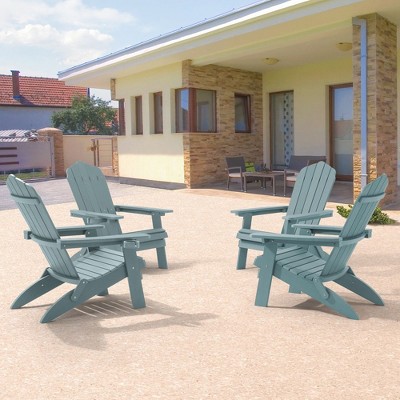 Sonkuki 4-Pack Folding Adirondack Chair Patio Outdoor Plastic Fire Pit Chair Weather Resistant for Lawn, deck and Backyard