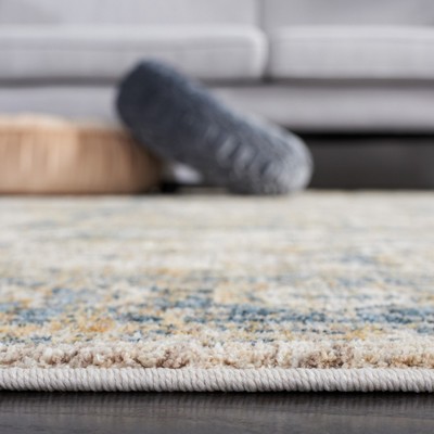 Ivory and Blue Hand-Knotted Synthetic Area Rug, 4' x 6'2"