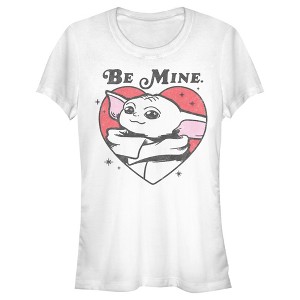 Juniors Womens Star Wars The Mandalorian Valentine's Day Grogu Be Mine T-Shirt - 1 of 4