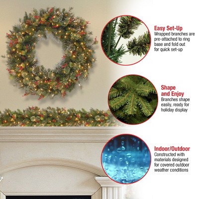 48" Prelit Wintry Pine Artificial Christmas Wreath with Pine Cones and Berries