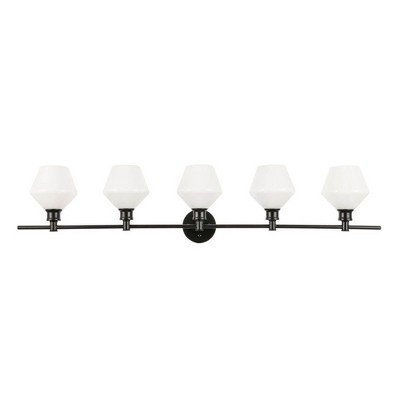Gene 5-Light Industrial Black Wall Sconce with Frosted White Glass