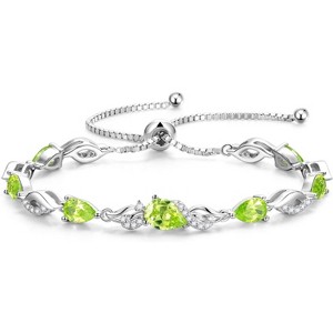 Teardrop Birthstone Tennis Bracelet, Sterling Silver with 9x7mm Gemstone & Adjustable Bolo Chain, Birthday Gift for Her - 1 of 4