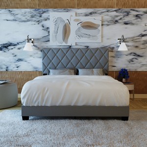 Queen Size Upholstered Platform Bed Frame with Adjustable Headboard 4W, White/Gray/Brown -ModernLuxe - 1 of 4