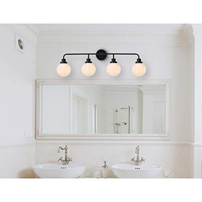Hanson 4-Light Black and Opal White Glass Bath Sconce