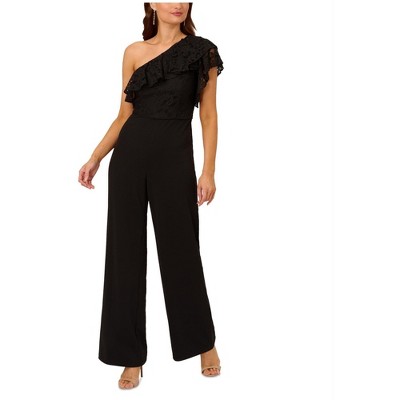 Adrianna Papell Womens Crepe Lace Ruffle Jumpsuit