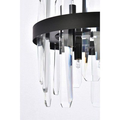 Modern Black Crystal Round Pendant Light with Clear Prisms