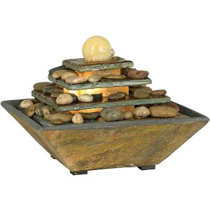 John Timberland Four Tiers Rustic 4 Tier Slate Stone Indoor Tabletop Water Fountain with LED Light 9" for Table Office Desk Home Bedroom Living Room - 1 of 4