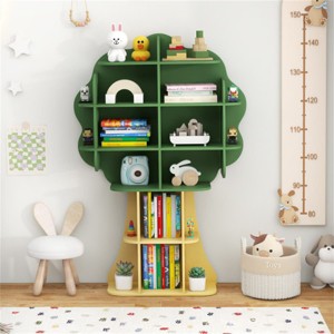 Angel Sar Kids Bookcase Shelf, Toy Storage Organizer with 4 Tier Open Shelves, Child-Safe Design with Anti-Tip, Dinosaur Shape for Bedroom Playroom - 1 of 4