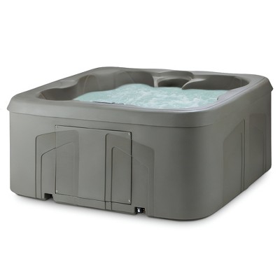 LifeSmart 4-Person Hot Tub with 13 High-Powered Jets & LED Lighting, Square, Taupe - Outdoor Spa w/ 4 Bucket Seats, Pump & Cover, 205-Gallon Water