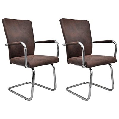 vidaXL Cantilever Dining Chairs, 2 Pcs, Brown Faux Suede Leather