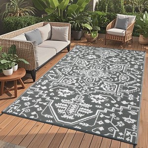 9x18 Large Outdoor Rug for Patio Rugs Waterproof, Reversible Plastic Straw Rug Medallion Pattern, Vintage Camping Rug, Foldable Lightweight Carpet - 1 of 4