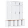 JANSNO Farmhouse Hall Tree with Bench, 4 Hidden Hooks & 8 Doors, Entryway Shoe Cabinet with Open Compartment - 2 of 4