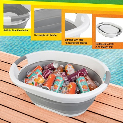 Gray and White 39L Collapsible Plastic Laundry Basket