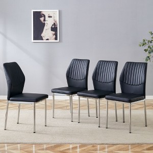 Kumasinova 19"H High Resilience Dining Chairs Set of 4,Modern Minimalist PU Leather Kitchen Side Chairs with Metal Legs for Dining Room,Black+Silver - 1 of 4