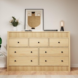 Fluted 7-Drawer Dresser, 54" Wide Wooden Chest - Multi-Room Storage Organizer for Living Room, Hallway & Entryway - 1 of 4