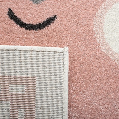 Handmade Pink and Ivory Rectangular Kids Rug, 6'-7" x 9'