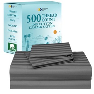 Luxury 500 Thread Count Bed Sheets Set - 100% Cotton Sateen Sheets Set, Soft, Cool & Breathable, Deep Pocket by California Design Den - 1 of 4