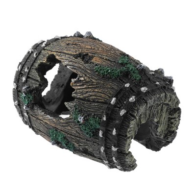 Unique Bargains Aquarium Decorations Hollow Tree Trunk Ornament Resin Accessories Yellow Orange Green Gray 4.33" Length 1 Pcs