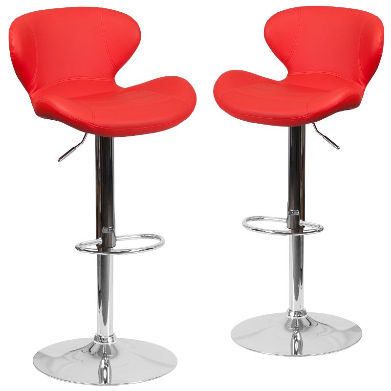 Emma and Oliver 2 Pack Contemporary Vinyl Adjustable Height Barstool with Curved Back and Chrome Base, 1 of 7