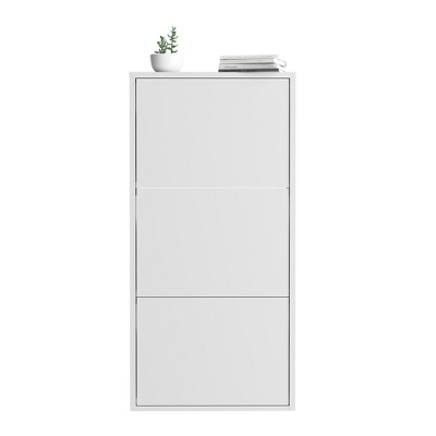 Vynxaria White Wall-Mount Shoe Organizer with 3 Flip Drawers for Entryway