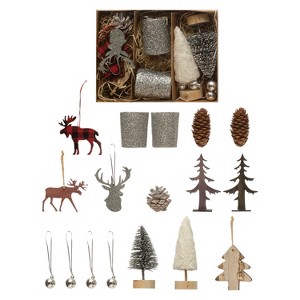 Storied Home Candle Garden Kit with Votives, Ornaments, Pinecones, Bottle Brush Trees, Wool Felt and Wood Laser Cut Trees, Boxed Set of 17 - 1 of 3