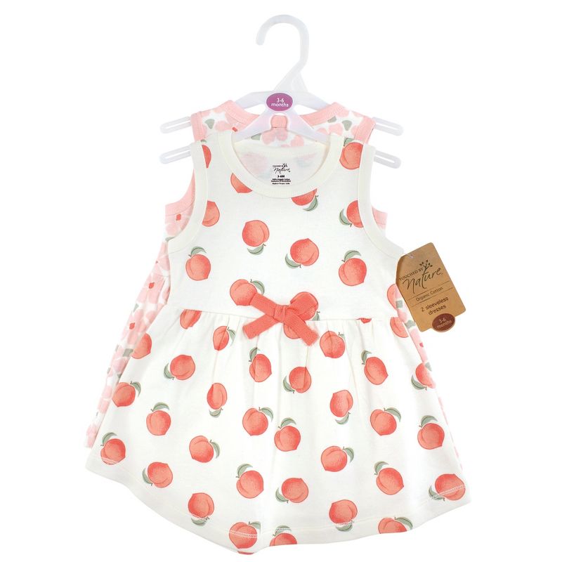 Touched by Nature Baby and Toddler Girl Organic Cotton Sleeveless Dresses, Peach, 3 of 4